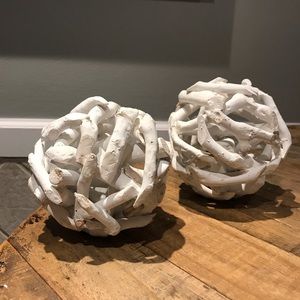 Pair of White Driftwood Ball Decor